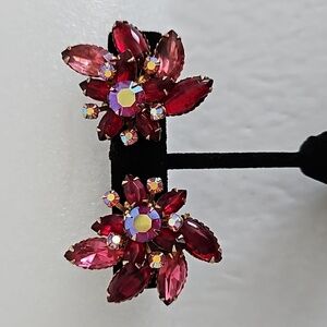 Vintage Rose, Red & Aurora Borealis Rhinestones in Goldtone Settings